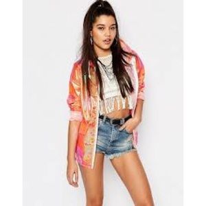 Missguided Holographic Raincoat In “Pink”